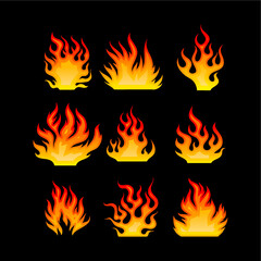Fire flames, set vector icons