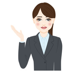 woman in gray suit with ponytale is guiding