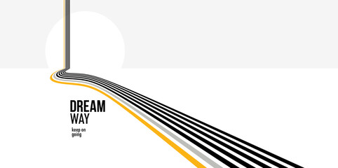 3D black and white lines in perspective with yellow elements abstract vector background, linear perspective illustration op art, road to horizon. © Sylverarts