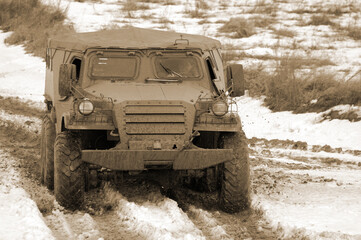 Fototapeta premium Soviet armored truck during historical reenactment