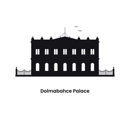 Istanbul Turkey concept. Silhouette of the Dolmabahce Palace. Vector illustration isolated on a white background. 
