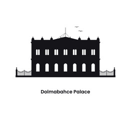 Istanbul Turkey concept. Silhouette of the Dolmabahce Palace. Vector illustration isolated on a white background. 