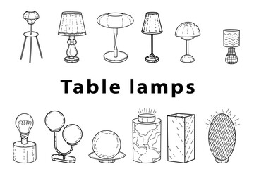 Doodle sketch lamps for the living room, table lamps, hand-painted large and small , different types of styles, modern and vintage