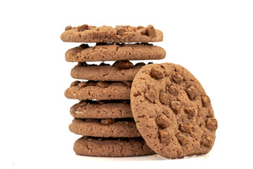 Chocolate chip biscuit isolated on white background. close up