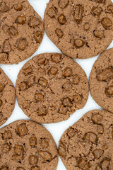 Chocolate chip biscuit isolated on white background. Biscuit background. close up