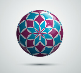 Abstract vector realistic glossy sphere, beautiful festive ball decorated with pattern, graphic design element.