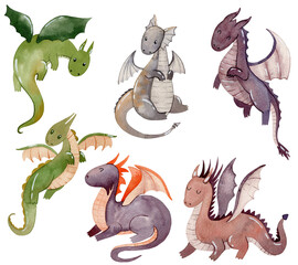 Set of cartoon dragons.