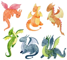 Fotobehang Draak Set of cartoon dragons.