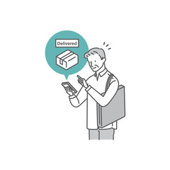 スマホアプリで宅配状況を確認するシニア男性