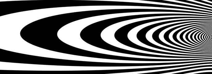 Fototapeta na wymiar Abstract op art black and white lines in hyper 3D perspective vector abstract background, artistic illustration psychedelic linear pattern, hypnotic optical illusion.