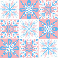 Spanish ceramic tiles azulejo talavera, pastel pattern pink blue cute delicate decor for walls and floors