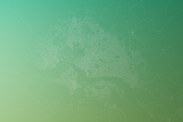 Map of the streets of N'Djamena (Chad) made with white lines on yellowish green gradient background. Top view. 3d render, illustration