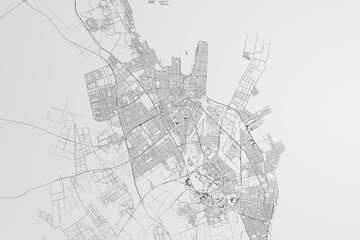 Fototapeta na wymiar Map of the streets of Dammam (Saudi Arabia) on white background. 3d render, illustration