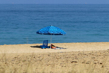 Umbrella in the city park near the sea.