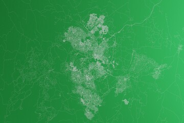 Map of the streets of Canberra (Australia) made with white lines on green paper. Rough background. 3d render, illustration