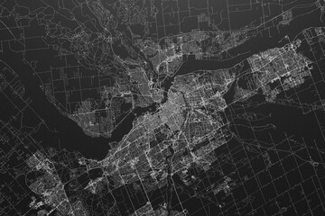 Street map of Ottawa (Canada) on black paper with light coming from top