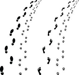 PNG Footprints Man Dog, Silhouettes, Digital clipart