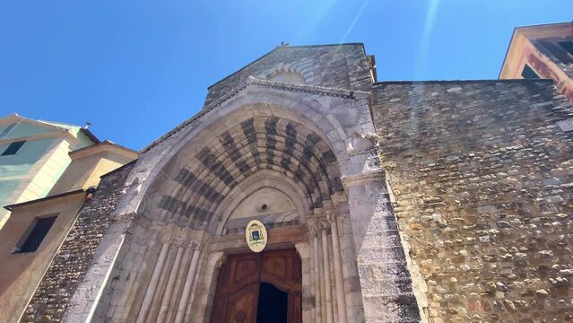 Historical Facade Exterior Of Roman Catholic Diocese Of Ventimiglia-San Remo In Sanremo, Italy. Tilt-up
