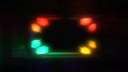 Abstract iridescent glitch art border background image.