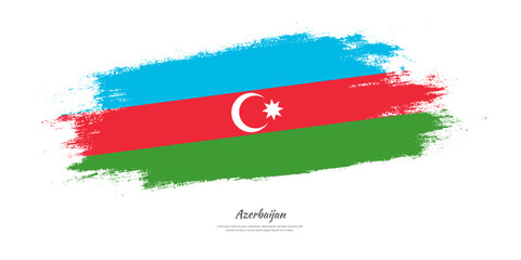 Happy Independence Day of Azerbaijan. National flag on artistic stain brush stroke background.