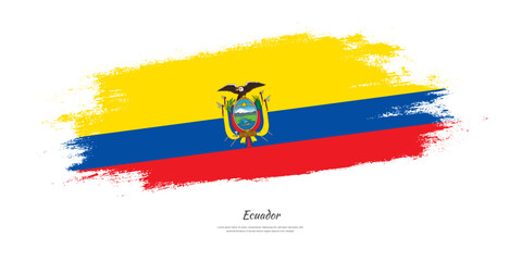 Happy Independence Day of Ecuador. National flag on artistic stain brush stroke background.