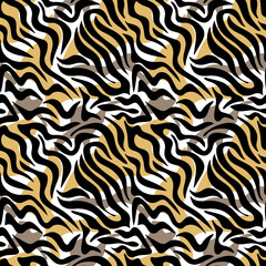 Tiger skin seamless pattern. Surface design for textile, fabric, wallpaper, wrapping, gift wrap, paper, scrapbook and packaging. Vector illustration 