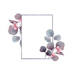 Floral design frame. Wedding seasonal flower card. Floral rectangular composition 
