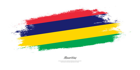 Happy Independence Day of Mauritius. National flag on artistic stain brush stroke background.