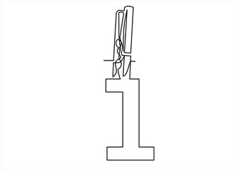 clip wooden peg with numbers 1.Continuous line drawing