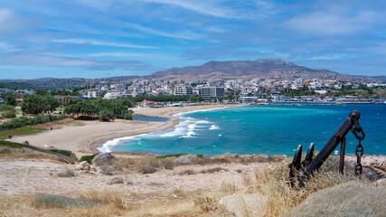 view to the beach and port of Rafina city in Greece
