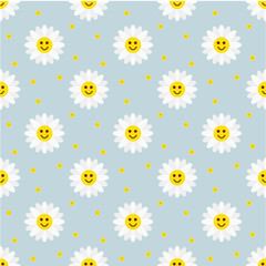 flower patterns, daisy flower pattern, flower backgrounds vector illustration. Cute summer wallpaper. cute pattern smiling face daisy pattern