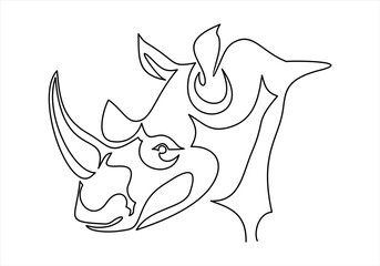 Continuous line rhinoceros head. Single line rhino © nikvector