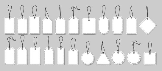 Price tag icons collection.Set of blank white paper price tags or gift tags .Paper labels set. Discount tags.Cardboard.