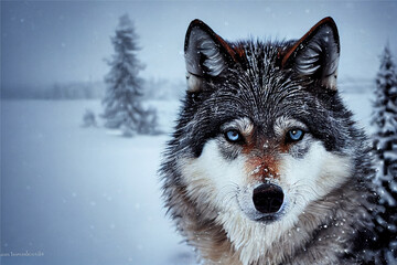 wolf in snow. generative ai