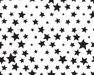 PNG Black Stars, Random sizes, Seamless pattern digital clipart