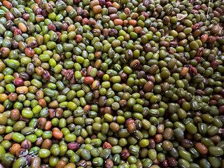 Lots of green beans are in the basket to be used for cooking and baking.