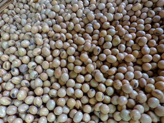A large amount of soybeans are in the basket to be used as raw materials for cooking and baking