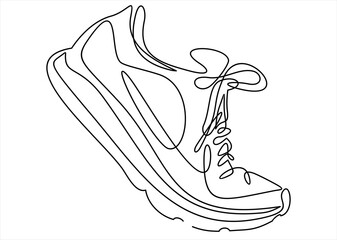 illustration of sneakers. Sports shoes in a line style. Continuous one line
