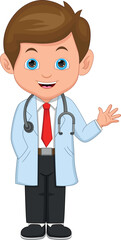 cartoon cute young doctor  waving