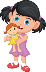 cartoon little girl holding a doll
