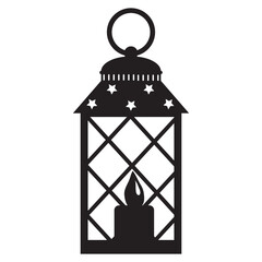 Interior Landscape Christmas Lantern with Candle, Black Stencil icon