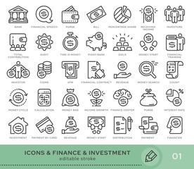 Set of conceptual icons. Vector icons in flat linear style for web sites, applications and other graphic resources. Set from the series - Finance and Investment. Editable stroke icon.