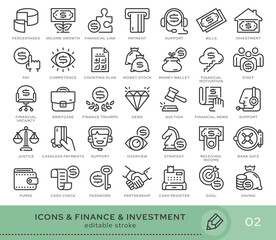 Set of conceptual icons. Vector icons in flat linear style for web sites, applications and other graphic resources. Set from the series - Finance and Investment. Editable stroke icon.