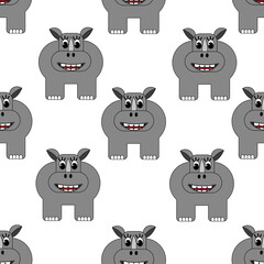 Seamless pattern with rhinoceros on white background. Summer picture with exotic animal. Print for wallpaper for children room.