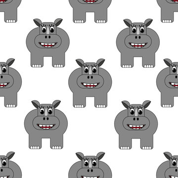 Seamless pattern with rhinoceros on white background. Summer picture with exotic animal. Print for wallpaper for children room.