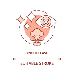 Bright flash orange concept icon. Beware of hazard. Nuclear explosion danger abstract idea thin line illustration. Isolated outline drawing. Editable stroke. Arial, Myriad Pro-Bold fonts used