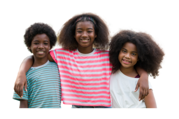 Smiling African American boy and girl playing and hugging together on transparent background