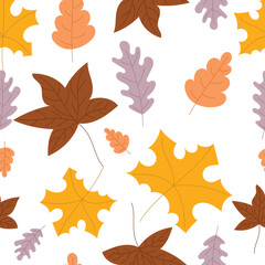 Naklejka na ściany i meble Autumn seamless pattern with leaves and plants. Vector version