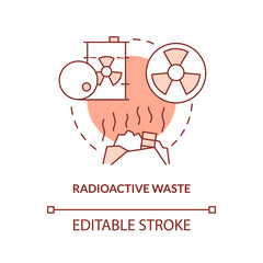 Radioactive waste orange concept icon. Toxic pollution. Nuclear event cause abstract idea thin line illustration. Isolated outline drawing. Editable stroke. Arial, Myriad Pro-Bold fonts used