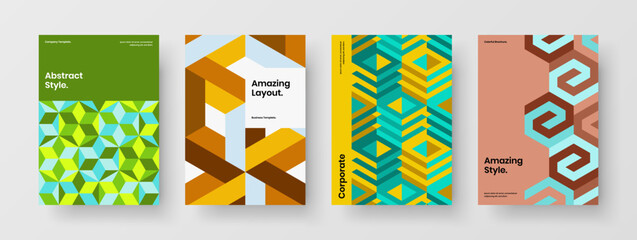 Fresh company brochure vector design template bundle. Clean mosaic shapes booklet concept set.